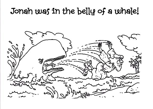 Jonah was in the Belly of a Whale in Jonah and the Whale Coloring Page