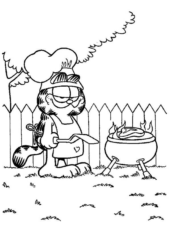 Garfield Cooking Barbeque Coloring Page