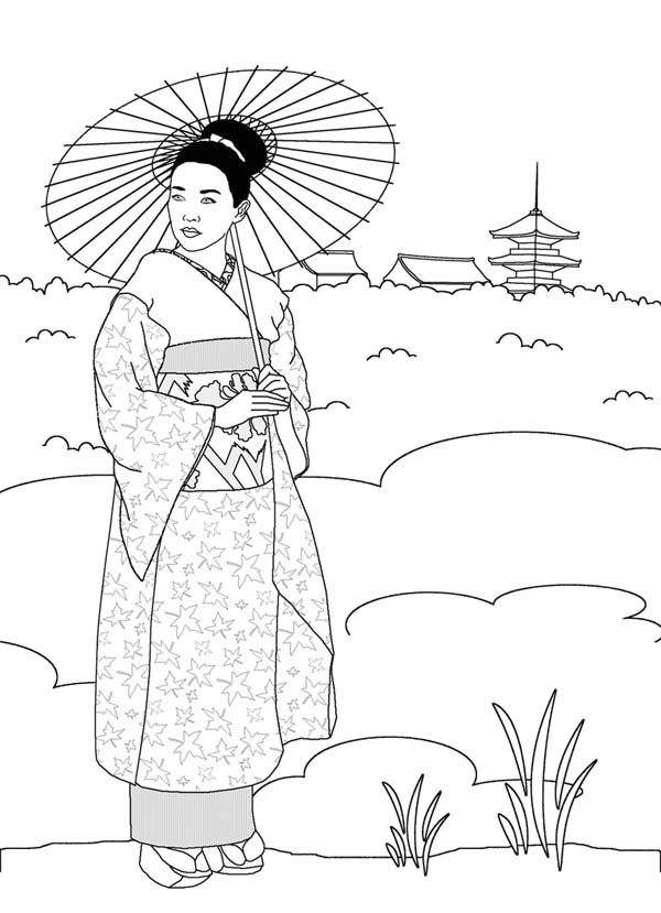Geisha in Japan Land Coloring Page - NetArt