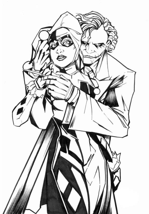 joker and his lover harley quinn coloring page  netart