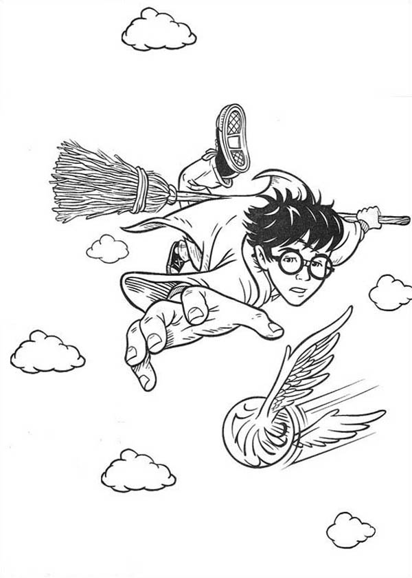 Harry Potter Catching Snitch Coloring Page NetArt